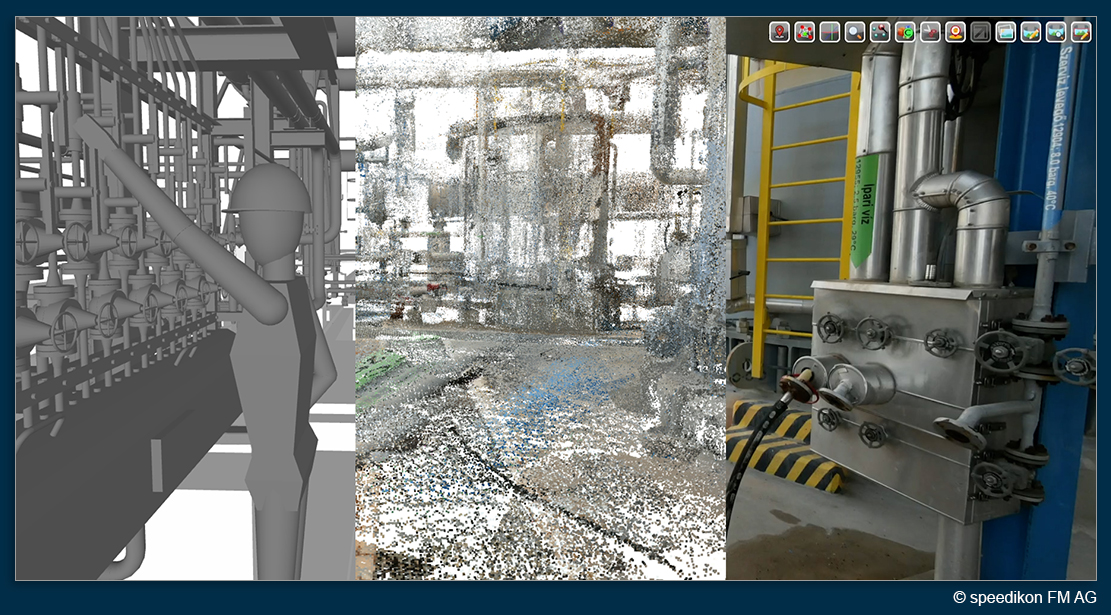 Softwareansicht: 3D-Modell, Punktwolke, Foto